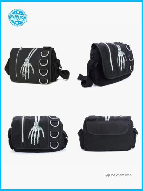 Gothic Canvas Backpack Y2K Grunge Messenger Bag Skull Print Large Capacity main image 4